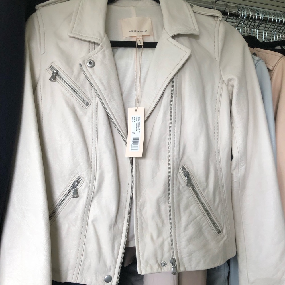 NWT Rebecca Taylor leather jacket in Vanilla size 0.